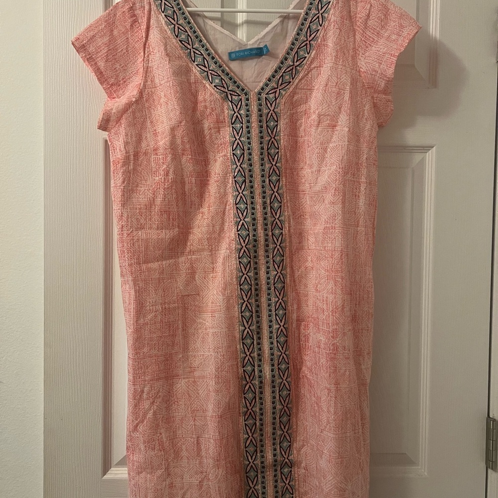 Tori Richard Coral Embroidered Summer Dress